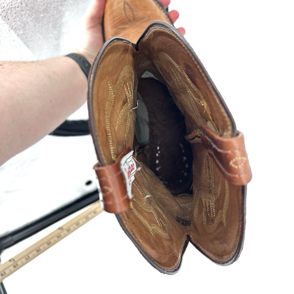 Tony Lama Leather Western Cowboy Boots Mens 12 Brown Rodeo Concert Ranch Work - Picture 11 of 16